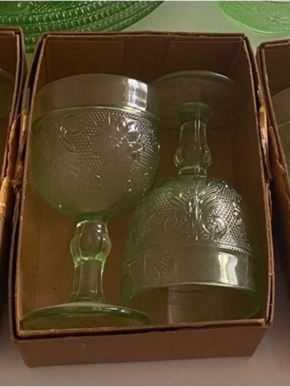 Vintage Tiara Chantilly Green Sandwich Goblets Set of 6